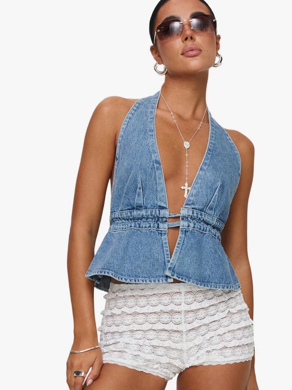Princess Polly Denim Halter Top - Blue